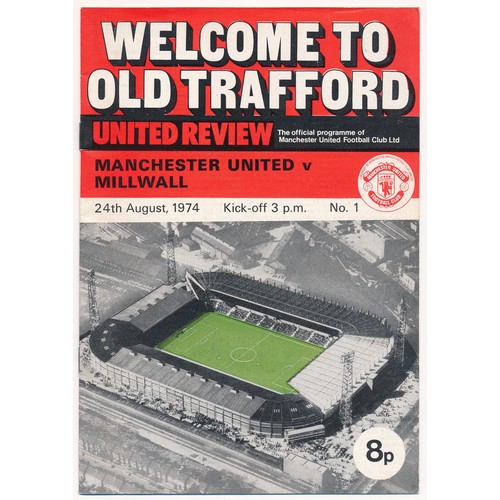 140 - Manchester United vs Millwall 24th August 1974 Ticket (superb condition) and programme. This was the... 