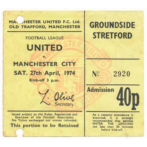 141 - Manchester United – Three early 1970’s Manchester United tickets: Pair of Manchester United vs A.F.C... 