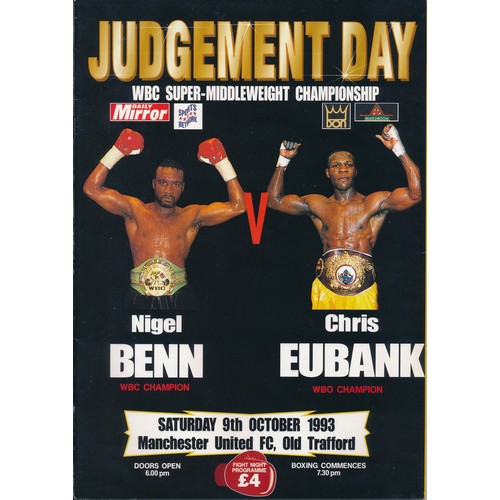 132 - Boxing – Three boxing programmes with Nigel Benn vs Chris Eubank ‘Judgment Day’ WBC Super-Middleweig... 