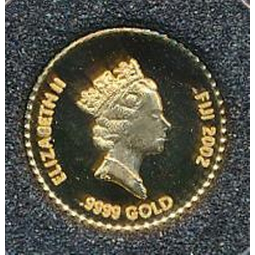 298 - Fiji 2002 $5 .999 gold proof FDC, in Royal Mint red box of issue with outer red card box, weight 1.5... 