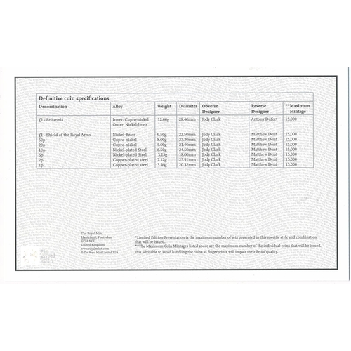 264 - 2015 UK Definitive Proof Coin set of eight coins FDC (black book), issued by The Royal Mint, with ce... 