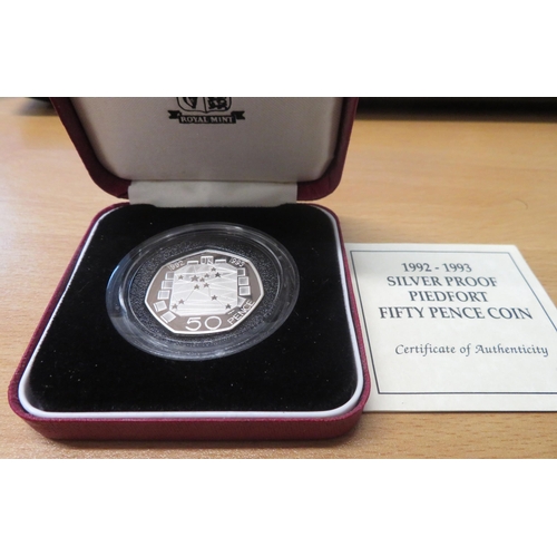 242 - 1992-1993 Dual Date EEC 50p piedfort silver proof FDC, issued by the Royal Mint, in box of issue wit... 