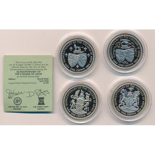 303 - Isle of Man range of nine (CuNi) cased sets of crowns including, 1984 Quincentenary of the college a... 