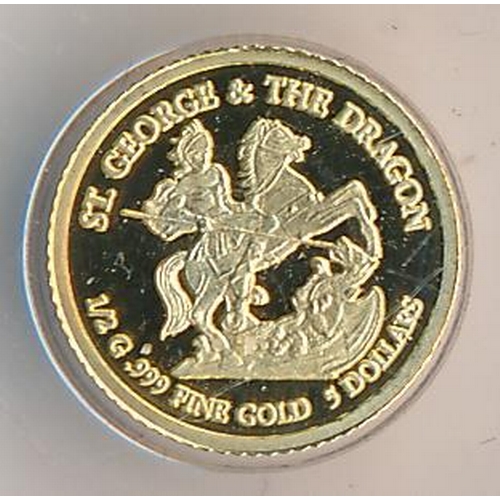 297 - Cook Islands - 2010 $5 St. George & Dragon gold proof FDC 0.5g of .999 gold.