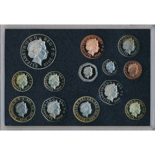 250 - 2010 UK proof coin set of thirteen coins by The Royal Mint, some very slight toning to some coins, i... 