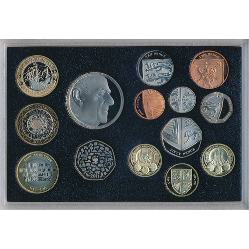 252 - 2011 UK proof cased set of fourteen coins, issued by The Royal Mint, some coins with very light toni... 