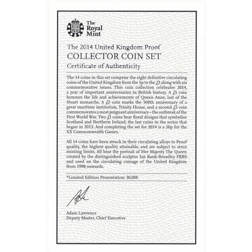 261 - 2014 UK Proof Coin Set Collector Edition (black book) FDC set of fourteen coins, issued by The Royal... 