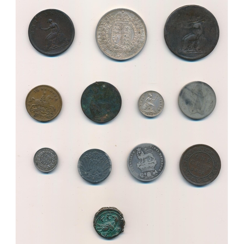 217 - Small range of coins with strength in English silver including 1887 half crown, 1829 shilling, 1840 ... 