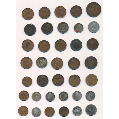 213 - Range of English coins in a tin, in mixed condition, with 1892 crown, half crowns, sixpences, silver... 