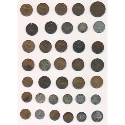 213 - Range of English coins in a tin, in mixed condition, with 1892 crown, half crowns, sixpences, silver... 