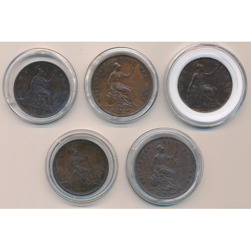 214 - Range of five pennies, fine to very fine with 1858 x2, 1861, 1903 and 1893.