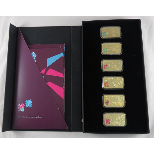 258 - London 2012 limited edition commemorative ingot series 'The Road to London' set of 6 24ct gold plate... 