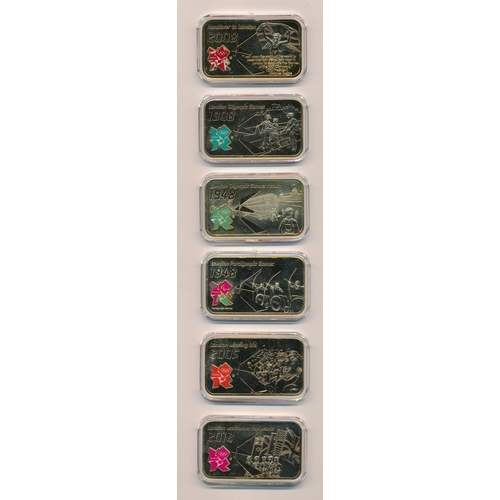 258 - London 2012 limited edition commemorative ingot series 'The Road to London' set of 6 24ct gold plate... 