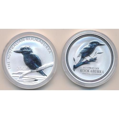 286 - Australia $1 uncirculated silver Kookaburra (2) with 2003 and 2007. Qty 2