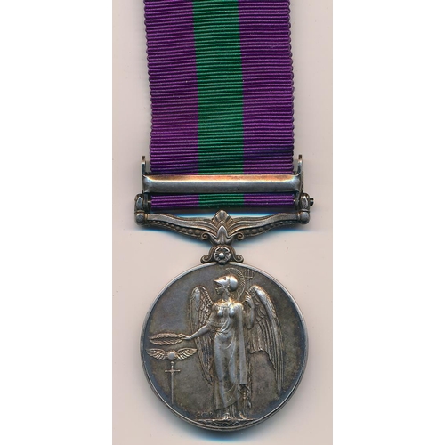 29 - George VI General Service Medal with Palestine 1945-48 clasp, awarded to 14382614 PTE. D. Milne. For... 