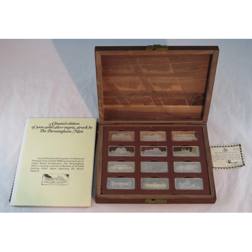 128 - Royal Palaces set of 12 sterling silver ingots by The Birmingham Mint, each weighing approx. 31g, in... 