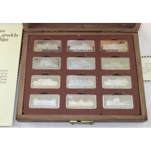 128 - Royal Palaces set of 12 sterling silver ingots by The Birmingham Mint, each weighing approx. 31g, in... 