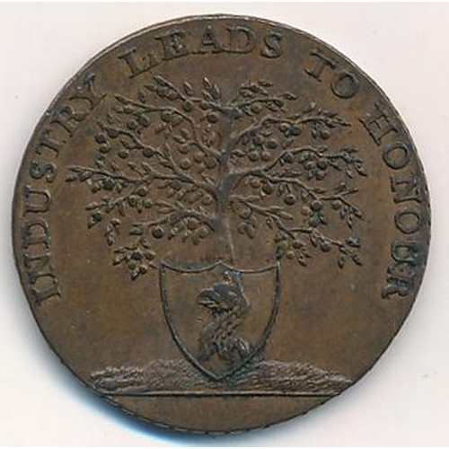 144 - 1796 Morse Newent (Gloucestershire) copper halfpenny token, obv. shows apple tree of shield bearing ... 