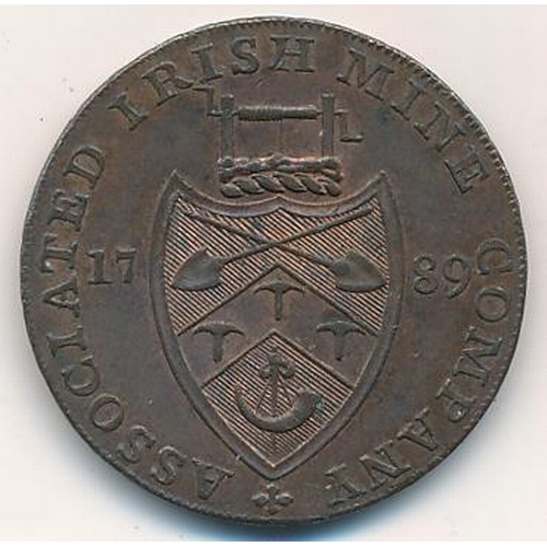 138 - Ireland 1789 Cronebane (Wicklow) copper halfpenny, extremely fine with some original lustre, obv. bu... 