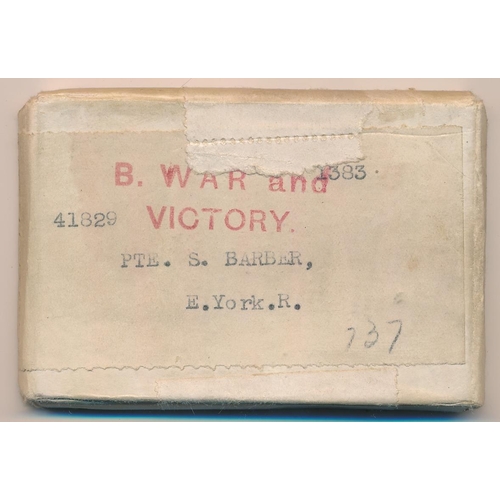 6 - First World War - Stanley Barber – First World War medal pair with Victory to 41829 PTE. S. BARBER. ... 