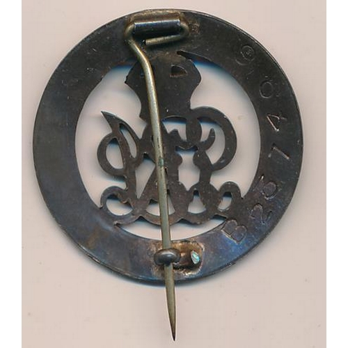 83 - First World War British silver War badge, ‘For King and Empire – Services Rendered’. Pin fitting int... 