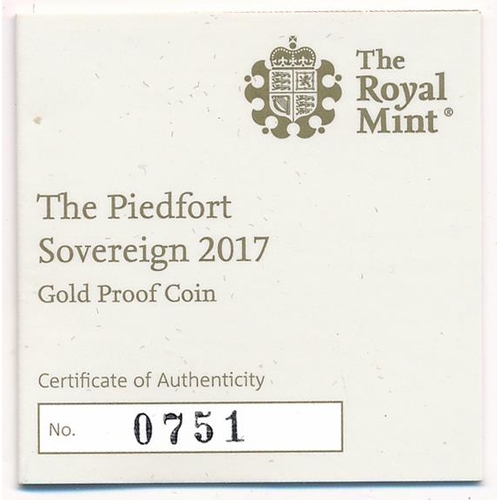 234 - 2017 piedfort sovereign gold proof FDC, issued by The Royal Mint, in wooden box of issue with black ... 