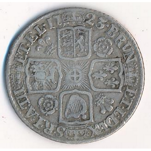 167 - George I 1723 shilling roses and plumes fine.