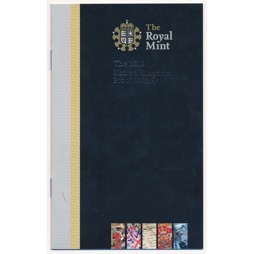 255 - 2012 UK proof set of 10 coins FDC by The Royal Mint, black book edition with box, includes certifica... 