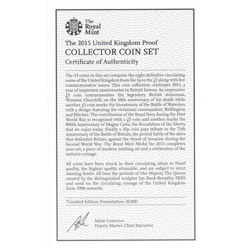 262 - 2015 UK Proof Coin Set Collector Edition (black book) FDC set of 13 coins, issued by The Royal Mint,... 