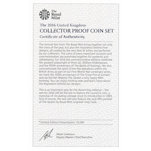 266 - 2016 UK Proof Coin Set Collector Edition (black book) FDC set of 16 coins, issued by The Royal Mint,... 