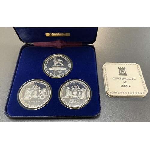 335 - World Coins - 1978 Coronation 25th Anniversary South Atlantic Group set of three silver proof crowns... 