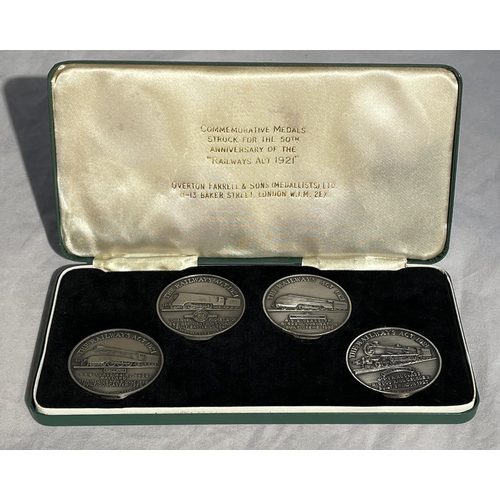 123 - Railways Act 1921 commemorative set of four silver medals. Struck for the 50th Anniversary of the Ra... 