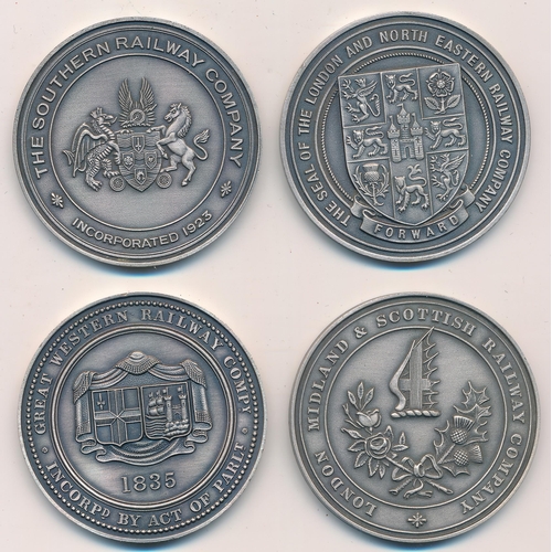 123 - Railways Act 1921 commemorative set of four silver medals. Struck for the 50th Anniversary of the Ra... 