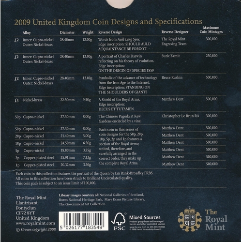 247 - 2009 UK uncirculated coin set by The Royal Mint, including Kew Gardens 50p, complete with slip case ... 