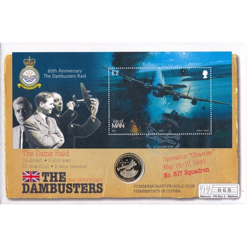 301 - Guernsey 2008 £25 gold proof FDC on The Dambusters Raid 60th Anniversary commemorative cover, in lea... 