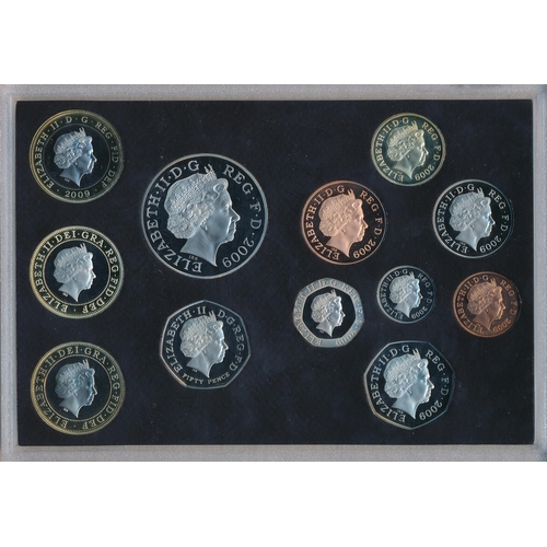 245 - 2009 UK Proof coin set of 12 coins FDC, including Kew Gardens 50p, issued by The Royal Mint, in blac... 