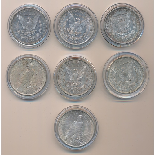 313 - USA range of silver dollars (7), fine to very fine with 1883S, 1884O, 1890S, 1921, 1921D, 1922 and 1... 