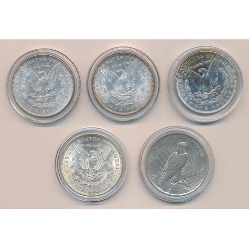 314 - USA range of silver dollars (5), very fine or better with 1886, 1900, 1902, 1921 and 1922. Qty 5