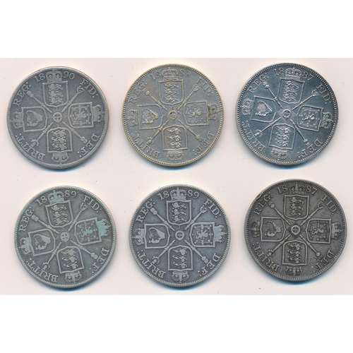 206 - Range of double florins (6), fine to very fine with 1887 (2), 1889 (3) and 1890. Qty 6