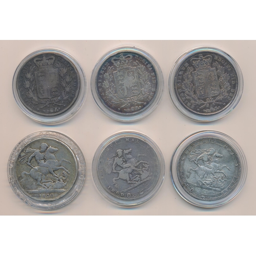 203 - Range of silver crowns (6), fair to fine with 1819, 1820, 1822 (from a mount), 1845 (2) and 1847. Qt... 