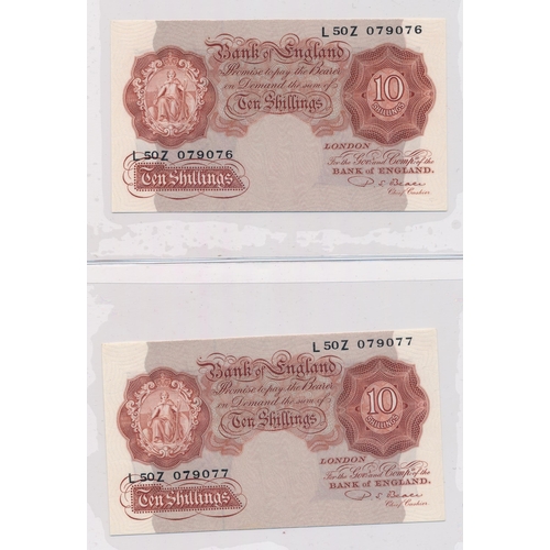 338 - Beale 1950 10 shillings consecutive pair of notes, L50Z 079076 and L50Z 079077, about uncirculated (... 