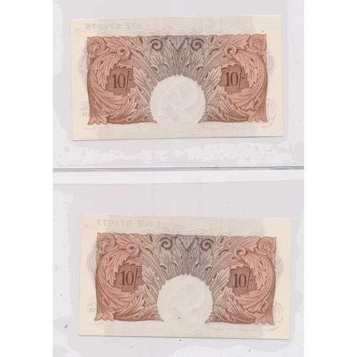 338 - Beale 1950 10 shillings consecutive pair of notes, L50Z 079076 and L50Z 079077, about uncirculated (... 