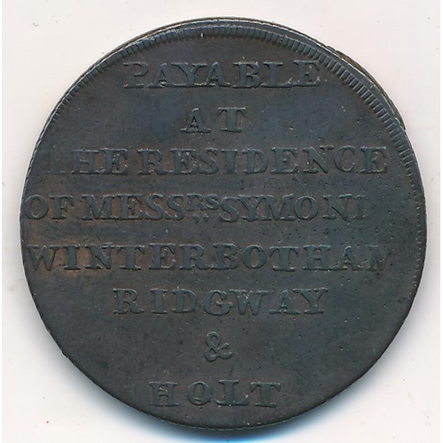 143 - 1794 Newgate Prison London (Middlesex) copper halfpenny token. Obv. front view of prison, legend 