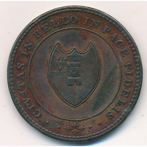 145 - 1811 Worcester copper penny token. Obv. Worcester City Arms to centre with legend 