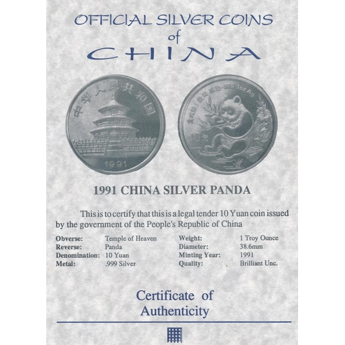 295 - China 1991 10 yuan encapsulated silver proof FDC, with Westminster certificate.