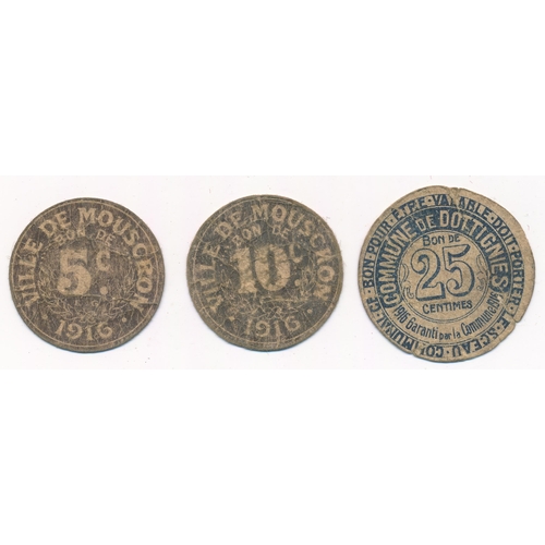 79 - Belgium - First World War emergency cardboard money tokens including two Mouscron money tokens (1916... 