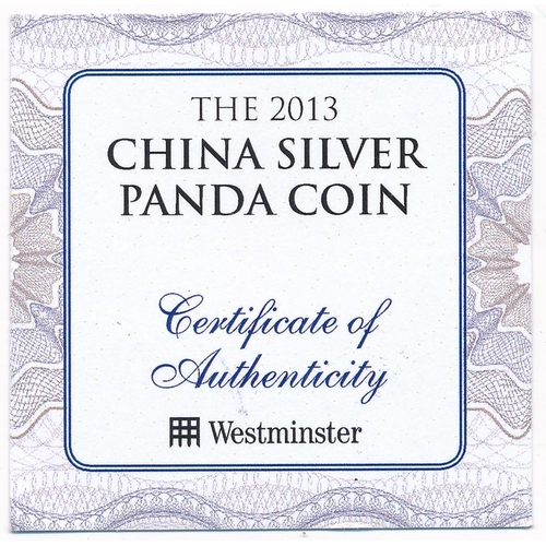 296 - China 2013 10 yuan .999 silver uncirculated with Westminster certificate.