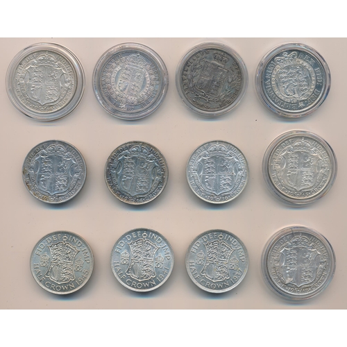 204 - Collection of silver half crowns (12), fine to uncirculated with 1818, 1878, 1887, 1914 (2), 1915, 1... 