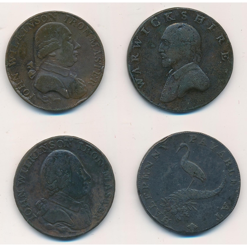 153 - Range of Warwickshire copper halfpenny tokens (4), fair to fine with 1790 John Wilkinson (rev. inter... 