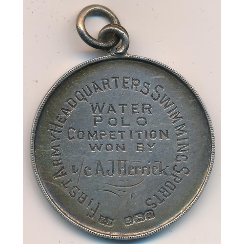 70 - A First World War silver hallmarked Water Polo medal, engraved to reverse “First Army Headquarters S... 